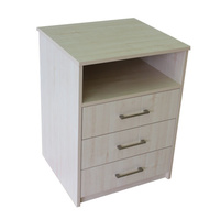 Hyacinth Bedside in Polytec Planked Urban with Castor & 3 Soft Closing Drawers & Shelf(FLOOR STOCK)