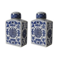 Ren Rectangular Blue-White Lidded Jar Set of 2