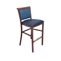 Hudson bar stool Chair. Faux Leather Seat. Backrest in Blue fabric