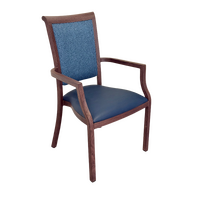 Harvey Dining Chair Stackable. Faux Leather Seat. Backrest in Blue fabric