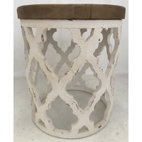 Lattice Round Shabby Chic Side Table Distressed White