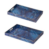 Marble Patterned Blue set of 2 rectangular trays