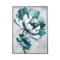 Blue & White Floral Embellished & Handpainted Canvas Wall Art  