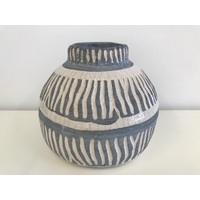 Cream & Grey Ceramic Squat Vase 