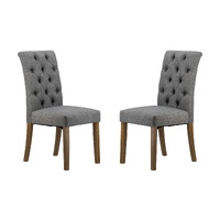 Grey Buttoned Back Armless Dining Chairs Set of 2