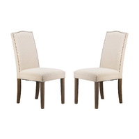Studded Beige Armless Dining Chairs Set of 2