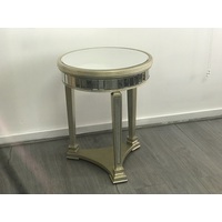 Ex Showroom Mirrored Pedestal Round Side Table Antiqued Ribbed ( SYDNEY METRO ONLY)