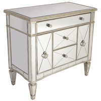 Mirrored Dresser Nightstand Antique Ribbed 5 drawers. showroom sample available