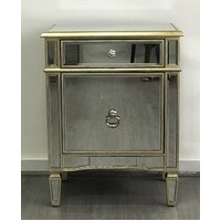 Mirrored Bedside Cabinet Antique 1 Door 1 Drawer