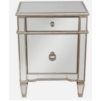 Mirrored Bedside Cabinet Antique 1 Door 1 Drawer Champagne trim. Last one, floor stock left, half price.