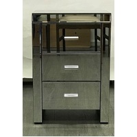Mirrored Modern Bedside with 3 drawers on runners in Silver
