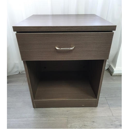 Crisantha 1 Drawer 1 Shelf Bedside in Polytec Walnut (Ex Floor Stock)
