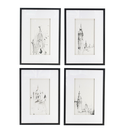 Set of 4 Steeple Buildings Framed Prints.
