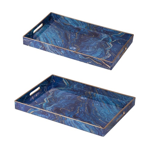 Marble Patterned Blue set of 2 rectangular trays.  Luxurious look of natural stone with this set of 2