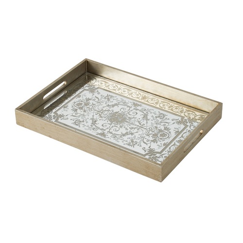 Floral Mirrored Rectangular Tray