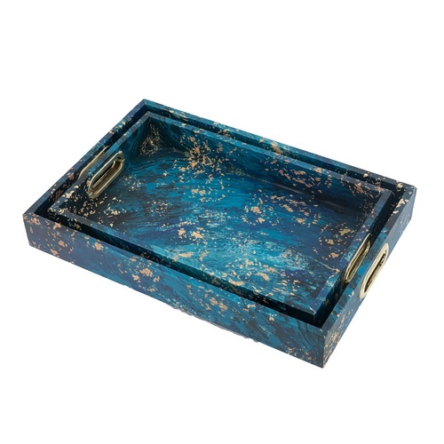 Set of 2 Blue Decorative Trays