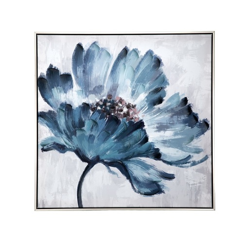 Blue Floral Embellished & Handpainted Canvas Wall Art