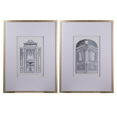 Ornate Doors Fake Pencil Wall Art set of 2. Classic architecture. Intricate renderings