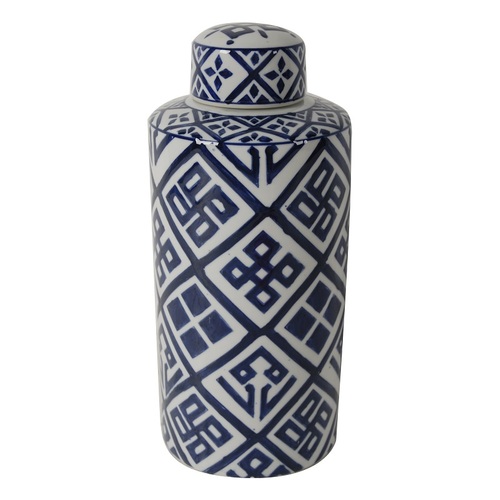Valora Blue and White Cylinder Jar 