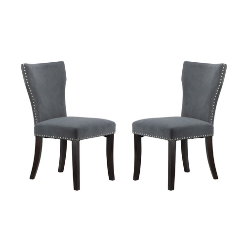 Chairs Studded Grey Velvet Look Armless Dining Chairs Set of 2.   Distinct aesthetic of luxury