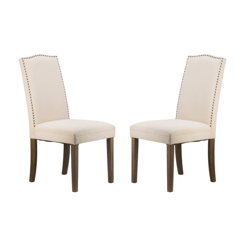 Studded Beige Armless Dining Chairs Set of 2